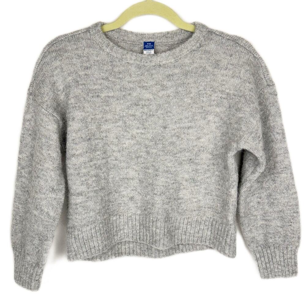 Nwt Old Navy Gray Metallic Crew Knit Stretch Cropped Sweater Medium (8) Girl's